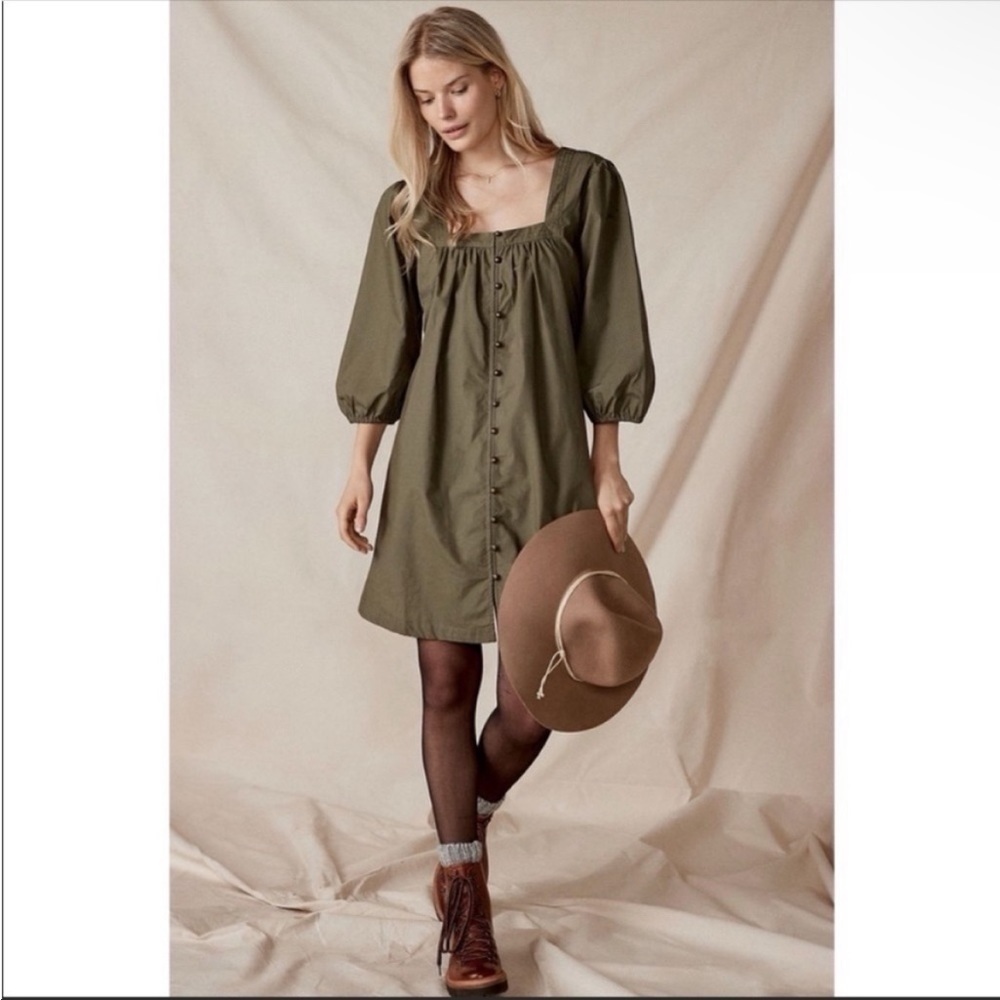 Anthropologie Maeve Tabitha Olive Cotton Swing Tunic Dress Small Boho Fall